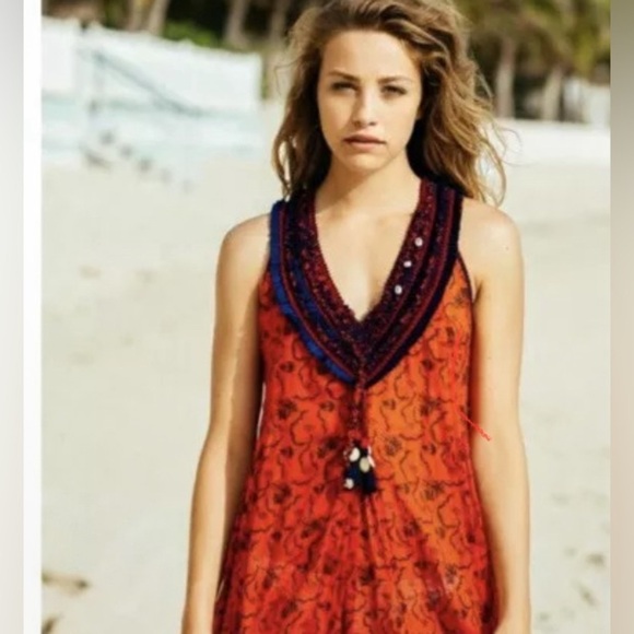 POUPETTE ST. BARTH SLEEVELESS BLABA DRESS SMALL RED AND NAVY - Picture 4 of 6